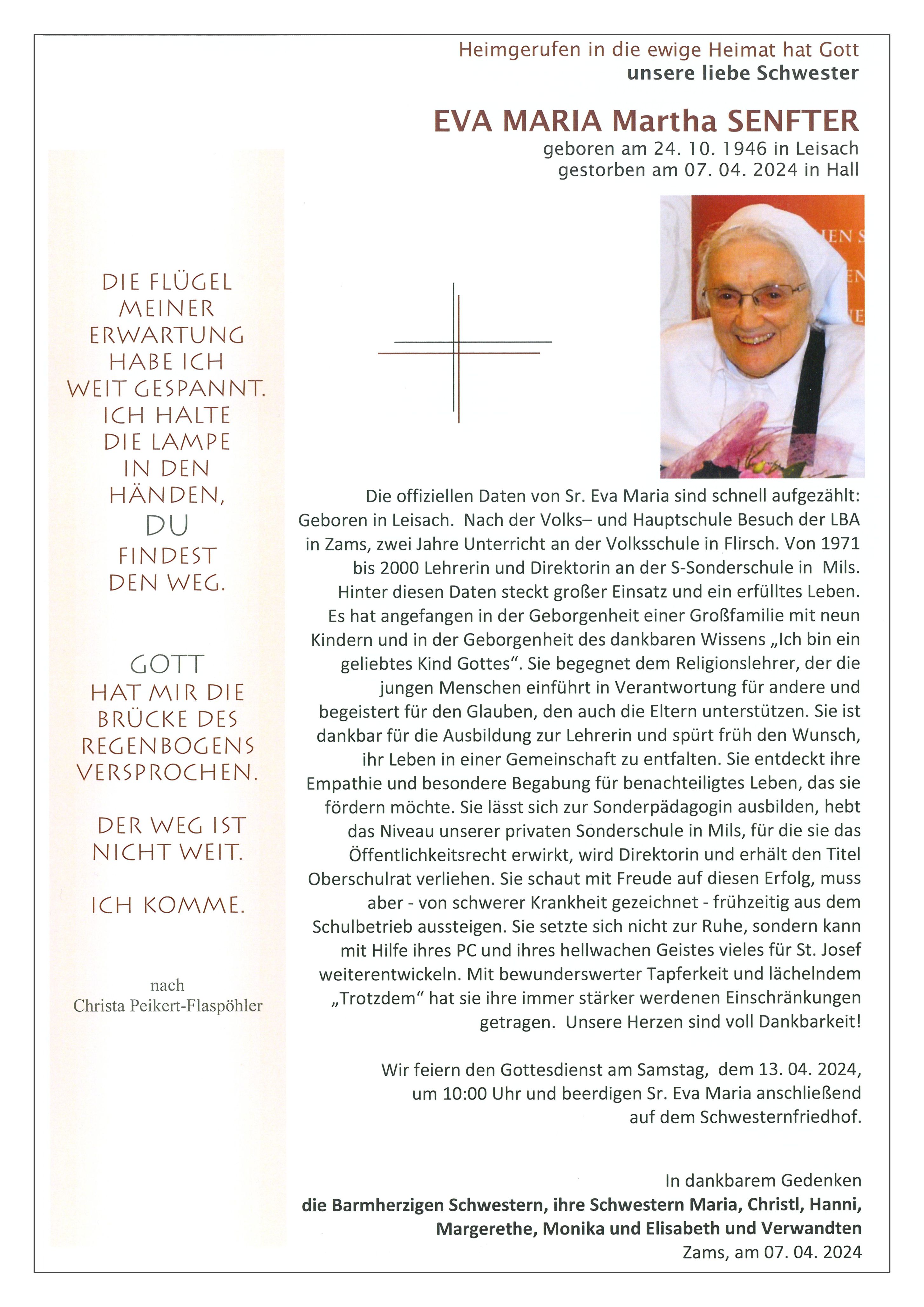 Sr. Eva Maria - Martha Senfter