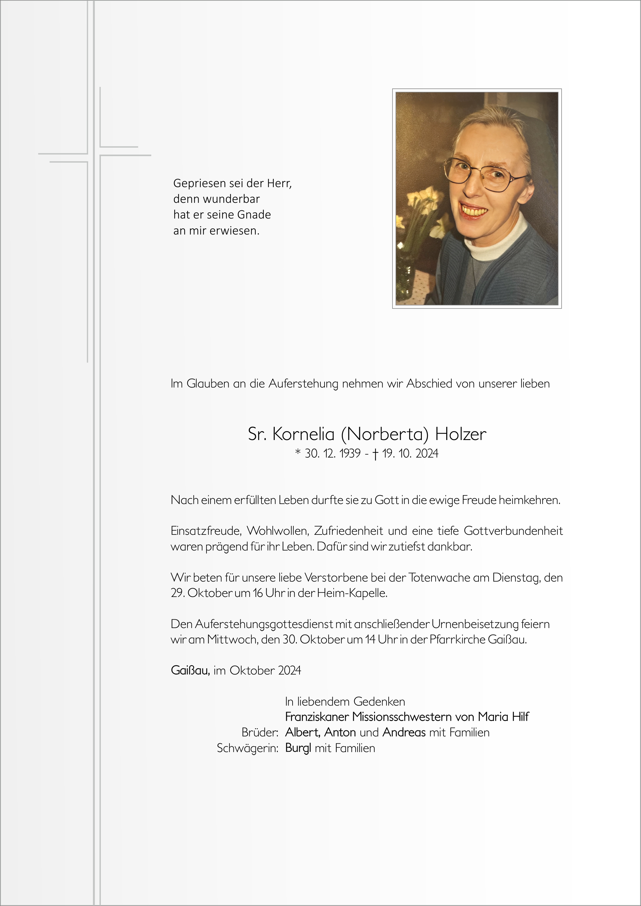 Sr. Kornelia (Norberta) Holzer