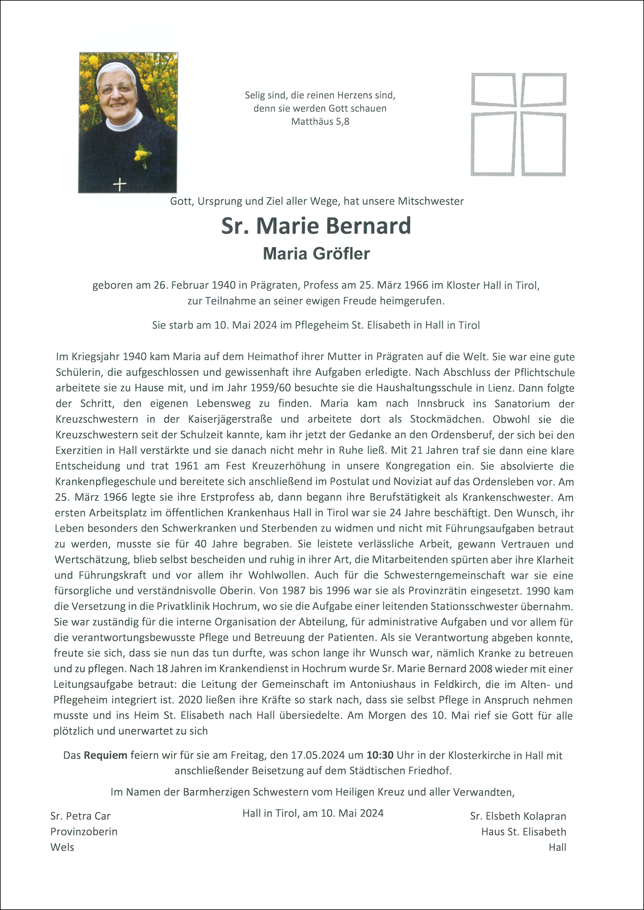 Sr. Marie Bernard - Maria Gröfler